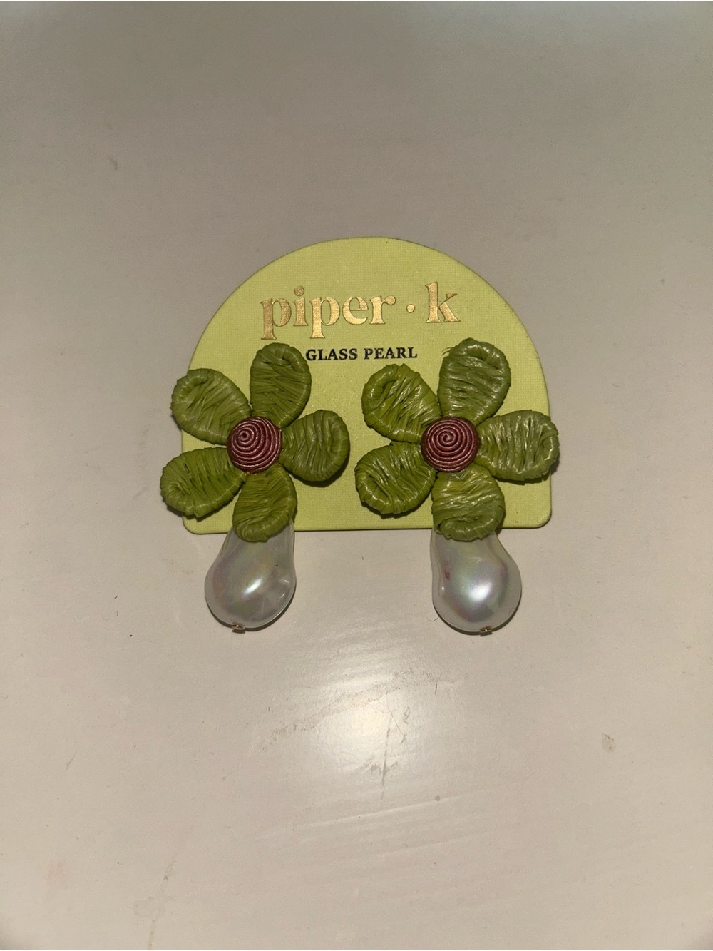 Piper Green Flower Earrings with Pearl Drops